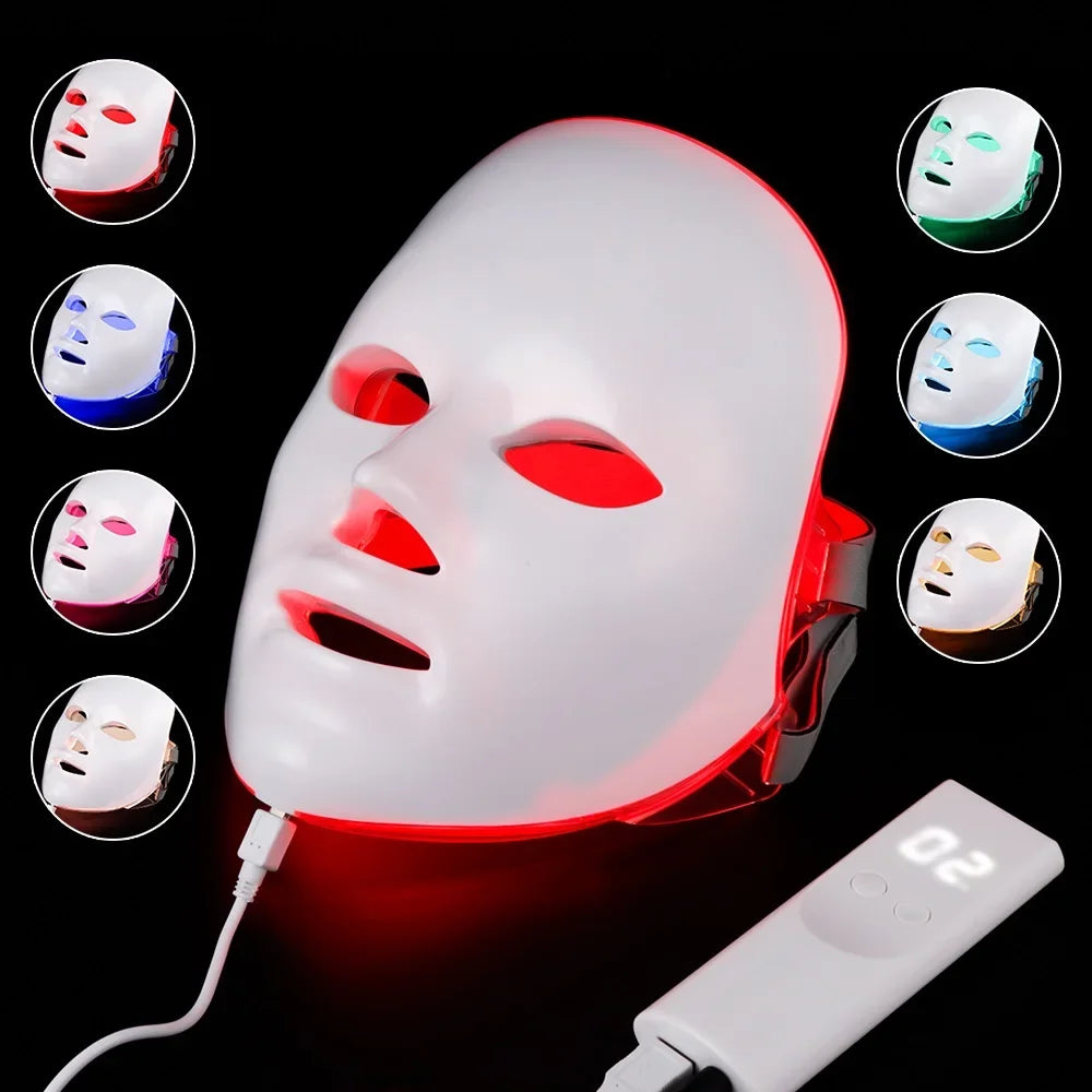 AuraSkin 7-Color LED Light Therapy Face Mask - Red Light Mode for Anti-Aging