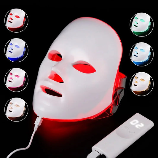 AuraSkin 7-Color LED Light Therapy Face Mask - Red Light Mode for Anti-Aging